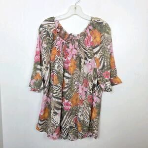 Emily Daniels Colorful Floral Tropical Vacation Flowy Lightweight Blouse Size 3X